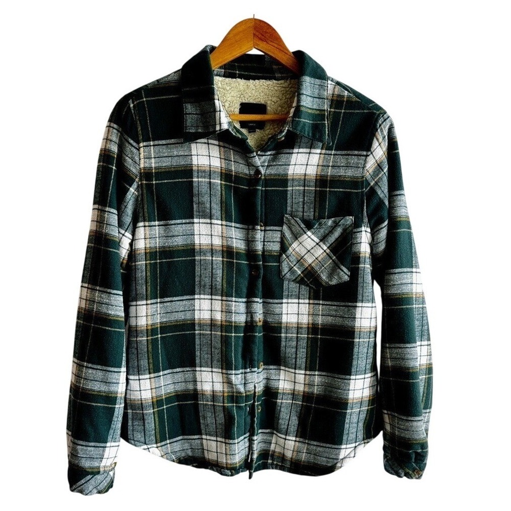 Love Tree Green Plaid Sherpa Lined Shacket Jacket Size Large